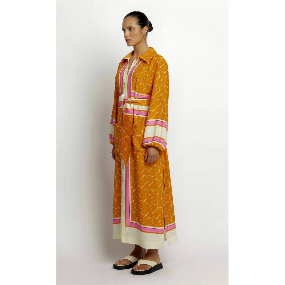 Sunset Lover $1299 Elbaz 100% Silk Buttoned Caftan Dress Scarfe Print US 12 - Picture 2 of 12